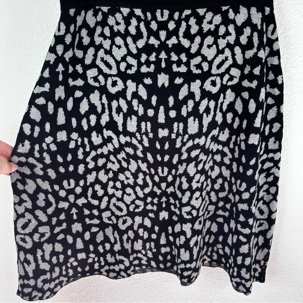 Ninety Clothing Co Black Gray Leopard Print Knit Midi Skirt M NWT‎